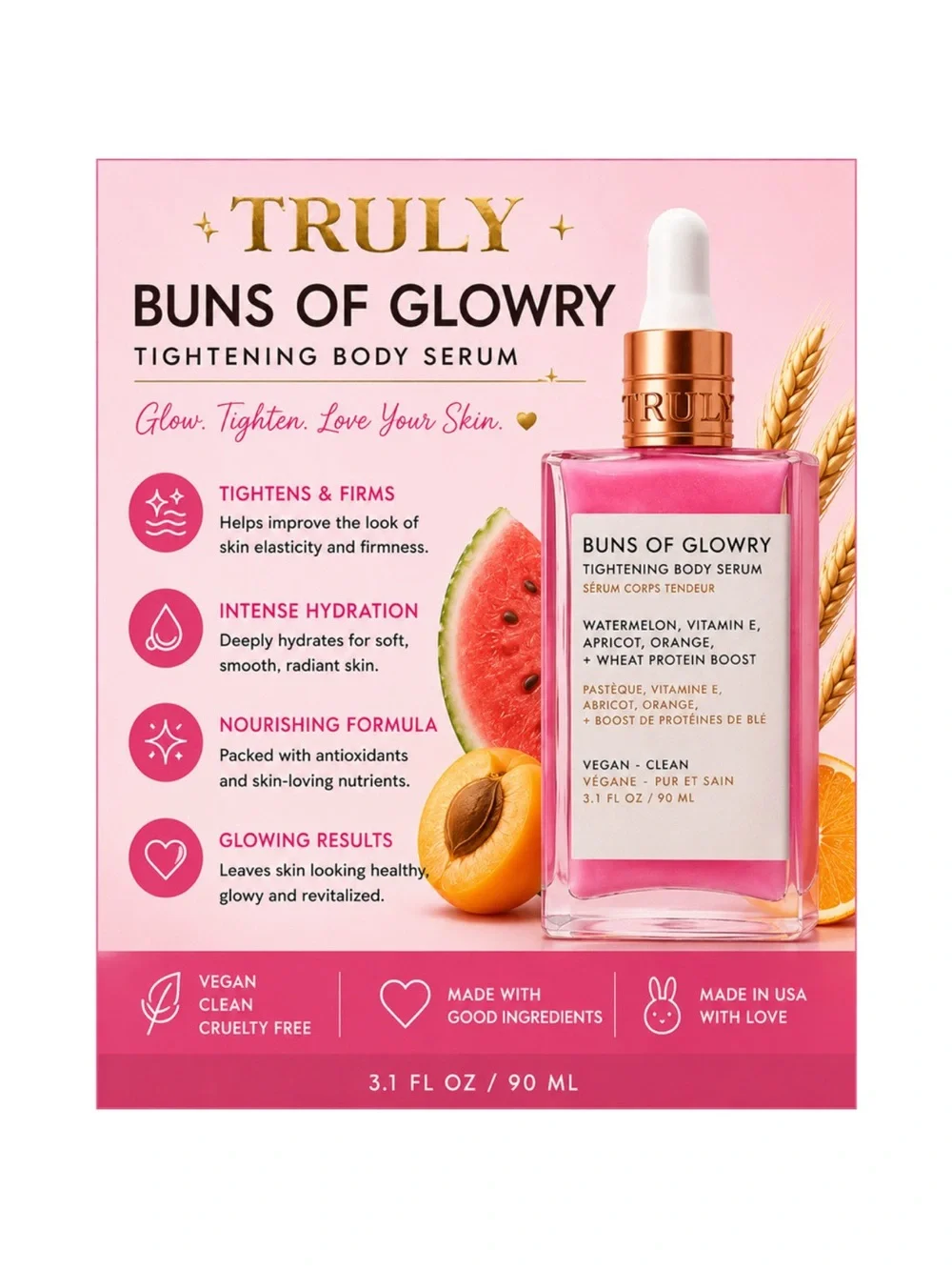 Truly Buns of Glowry Tightening Body Serum 3.1 oz New Sealed